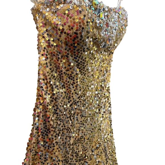 Tony Bowls Paris Vintage Strapless Gold Beaded Sequin Ball Gown Prom Dress 0 - Picture 3 of 11